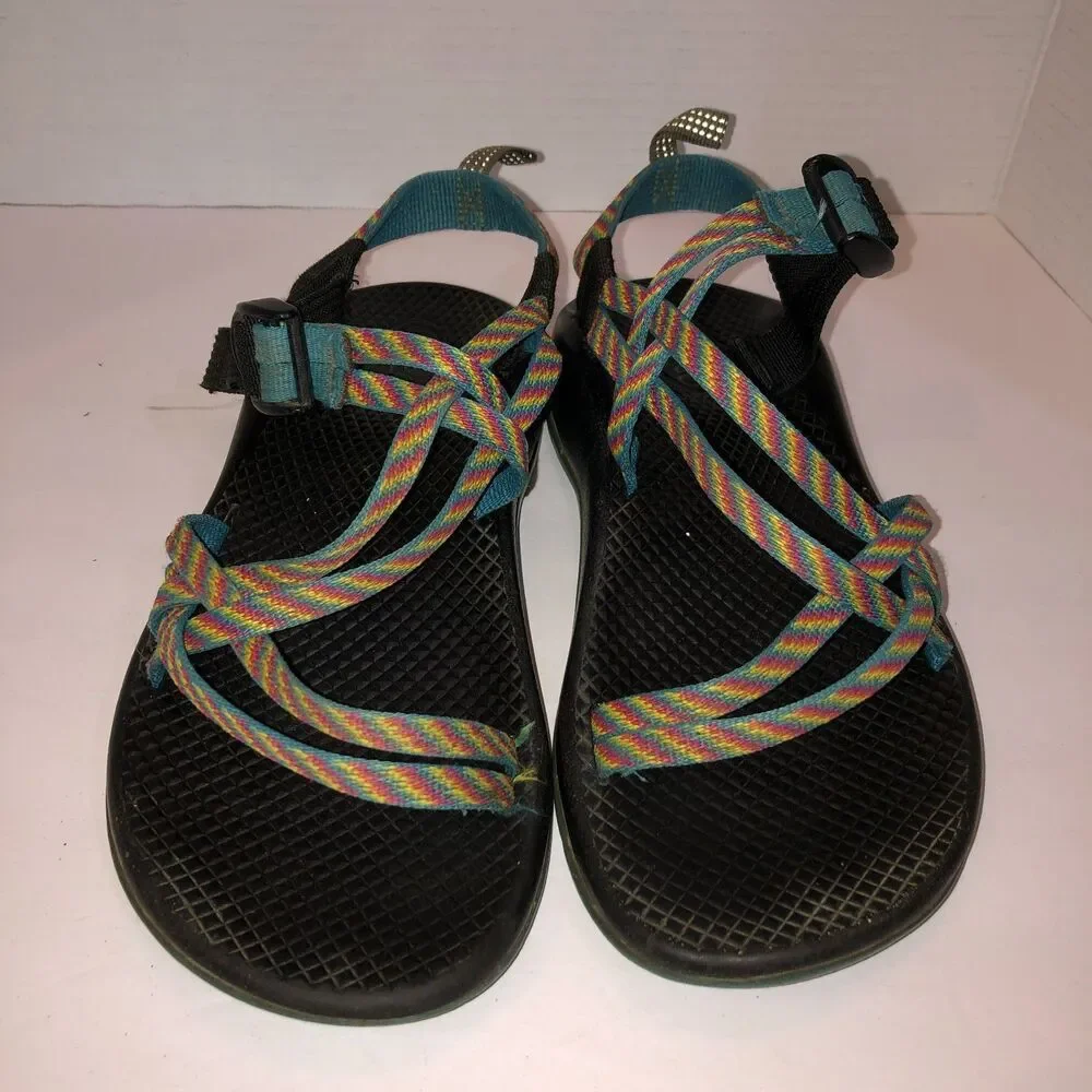 Chaco ZX/1 Eco Tread Sandals Youth 5 Kids Rainbow Fiesta Stripes Double Straps